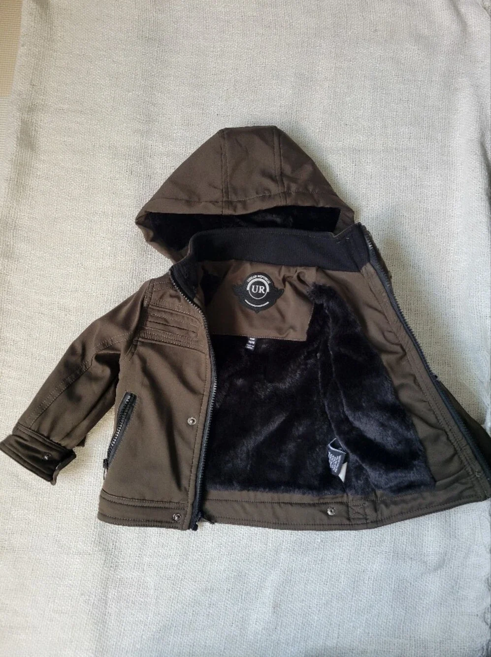 Urban Republic Green Toddler Hooded Puffer Jacket with Faux-Fur Trim
